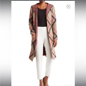 Plaid Hooded Long Cardigan Sweater
